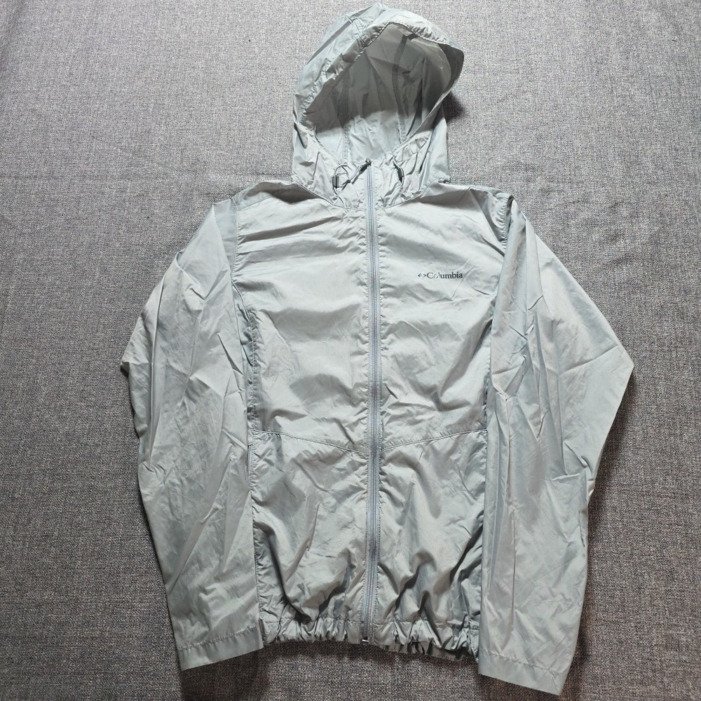 Columbia Windbreaker Jacket Gray Womens Large Drawstring Light Weight